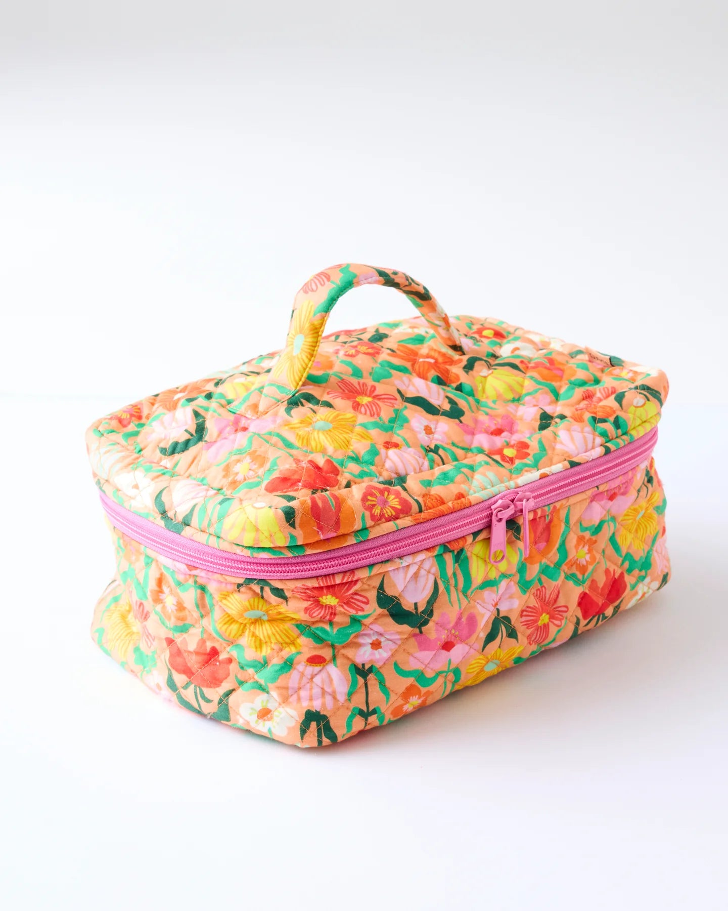 Popping Flower Peach Quilted Cotton Toiletry Case