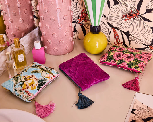 Golden Peony Velvet Cosmetic Purse