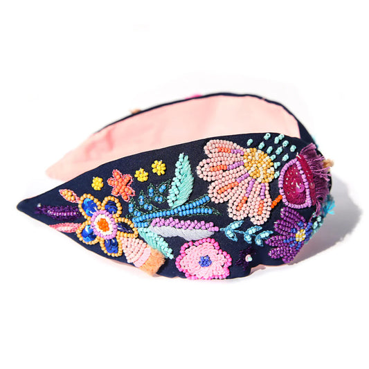 Navy Blossom Beaded Headband