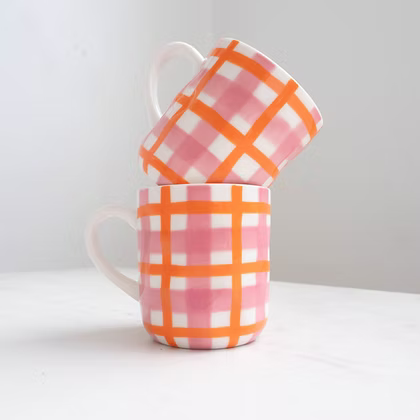 Orange & Pink Gingham Mug