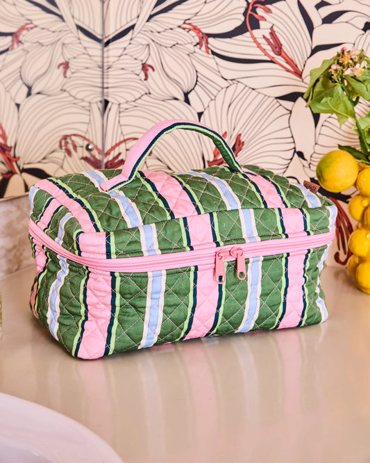 Cactus Stripe Quilted Cotton Toiletry Case