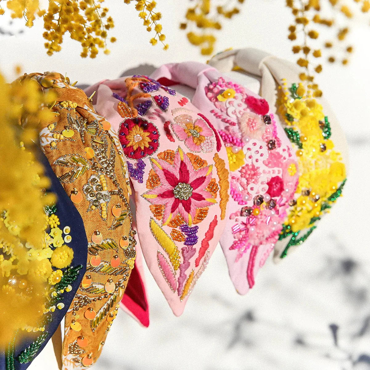 Pink Embroidered Beaded Headband