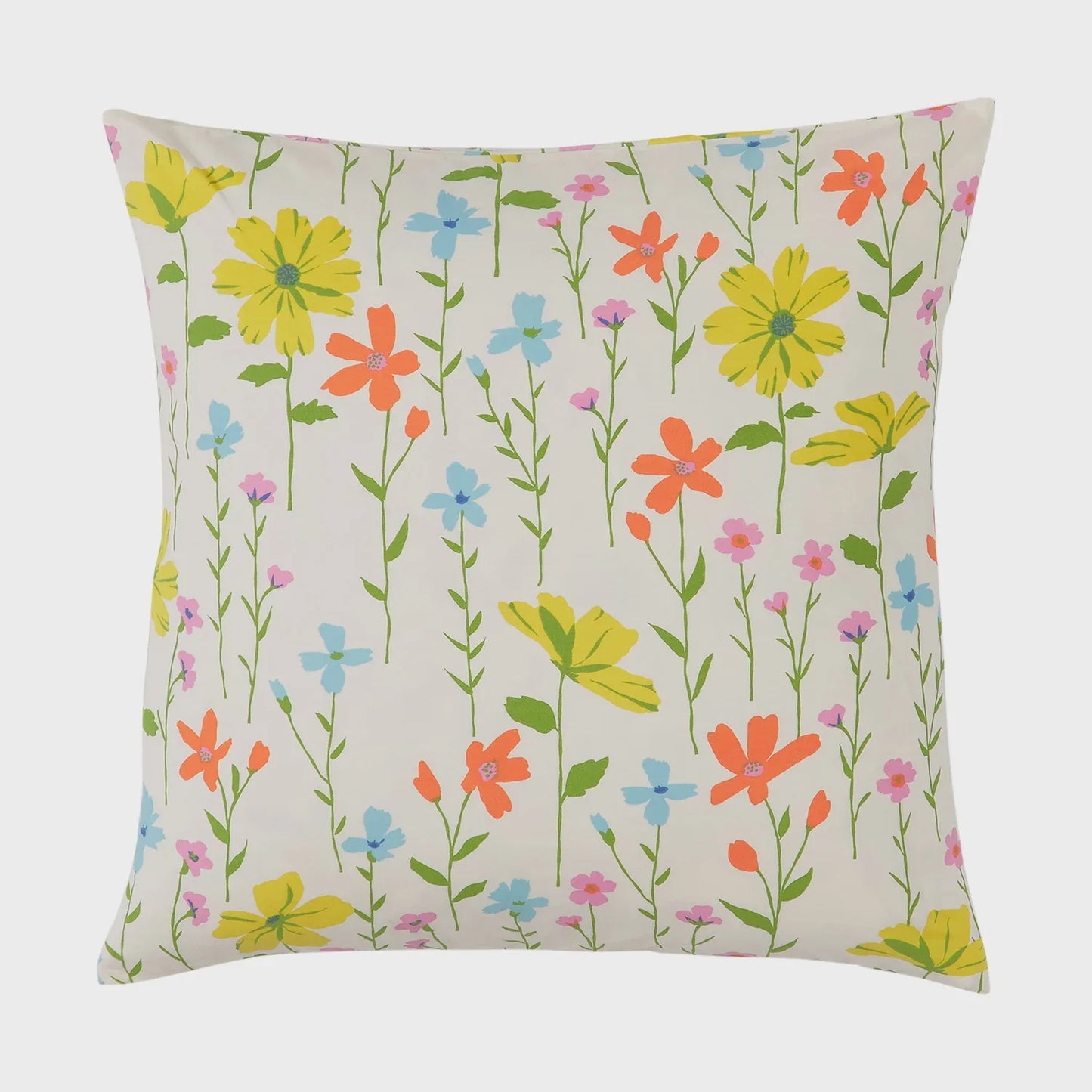 Floral-patterned pillow with colorful flowers on a white background