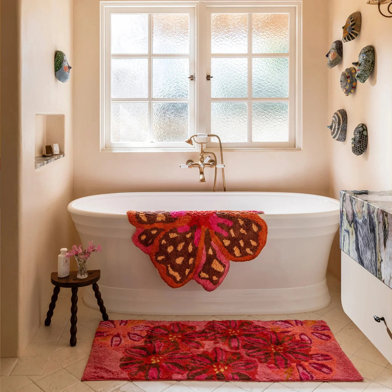 Pink Flower Bath Mat