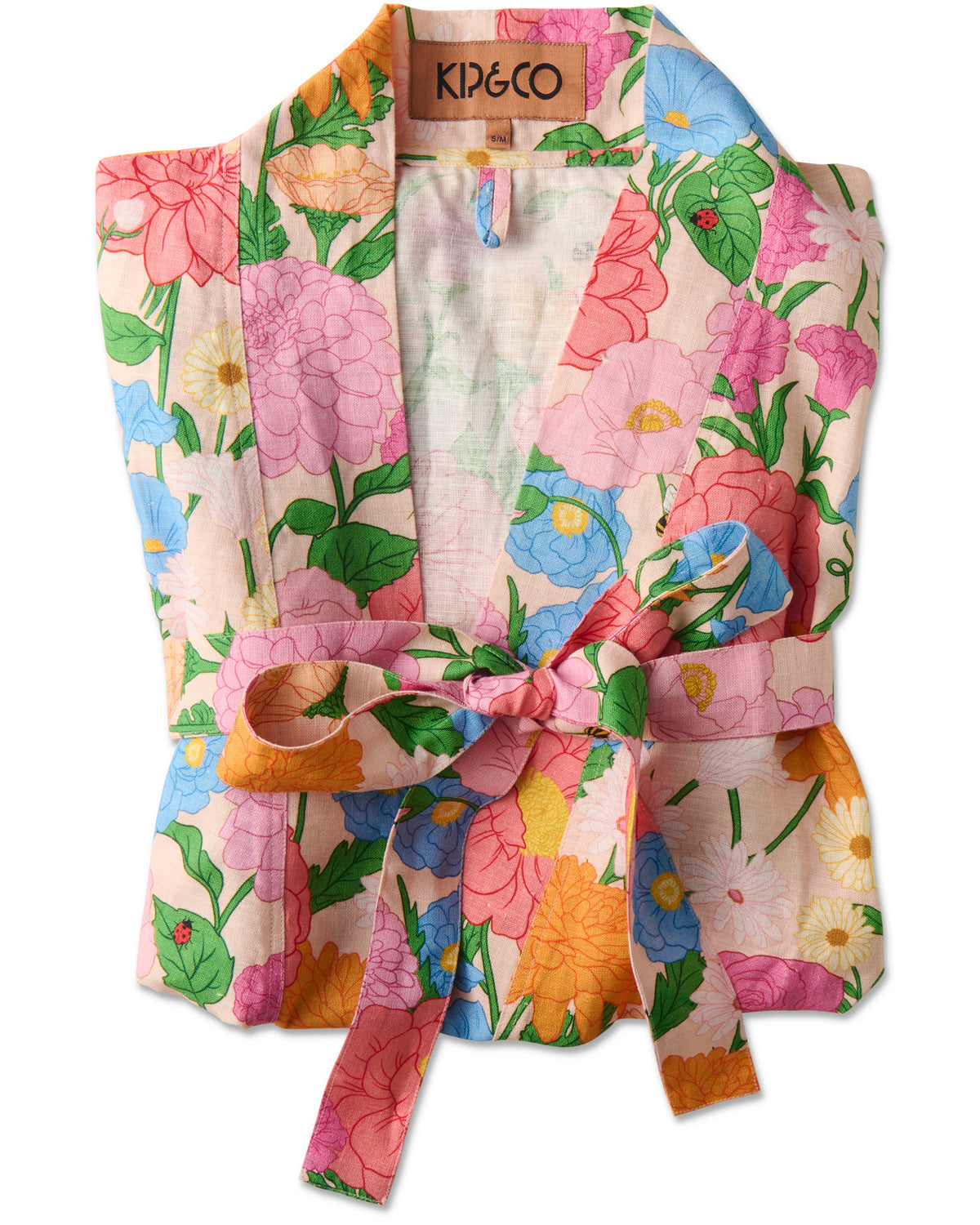 Linen robe sits on white background with logo featured stating brand 'KIP&CO'.