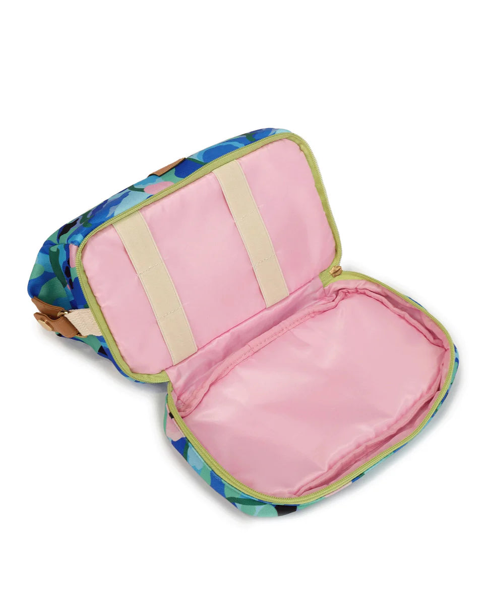 Open of base showing two straps and zip opening.