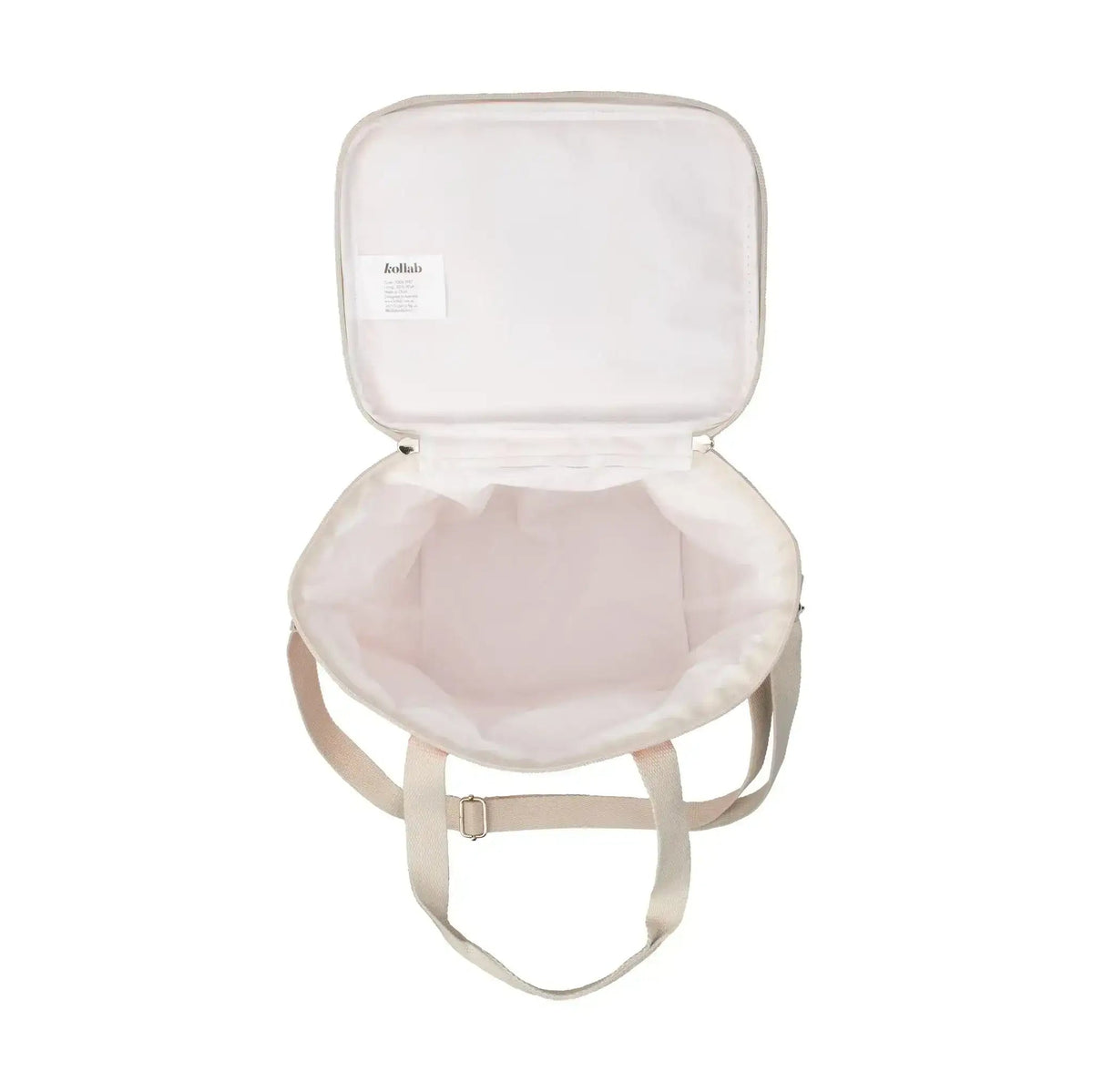 Inside of mini cooler with straps on a white background