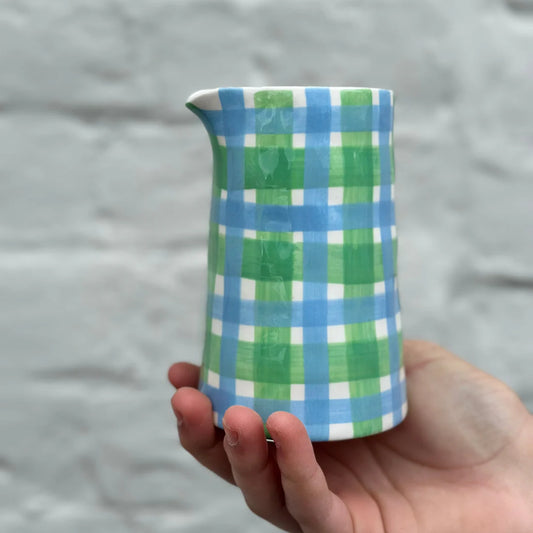 Milk Jug - Blue + Green Gingham