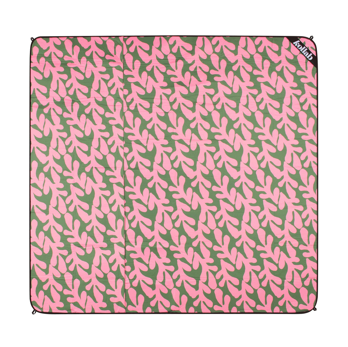 Square picnic mat with pink and green coral pattern.