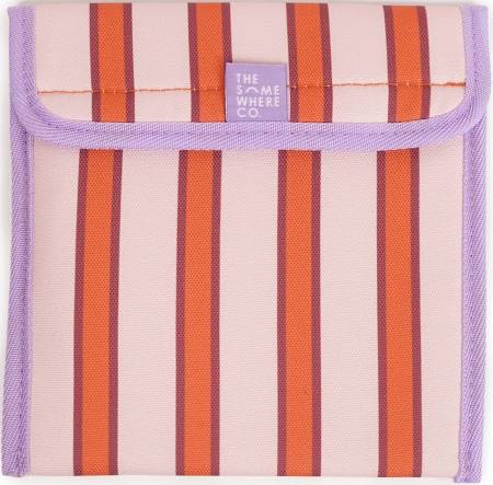 stripe snack bag - colours featured include pale pink, orange and purple stripe with lilac purple edging.
