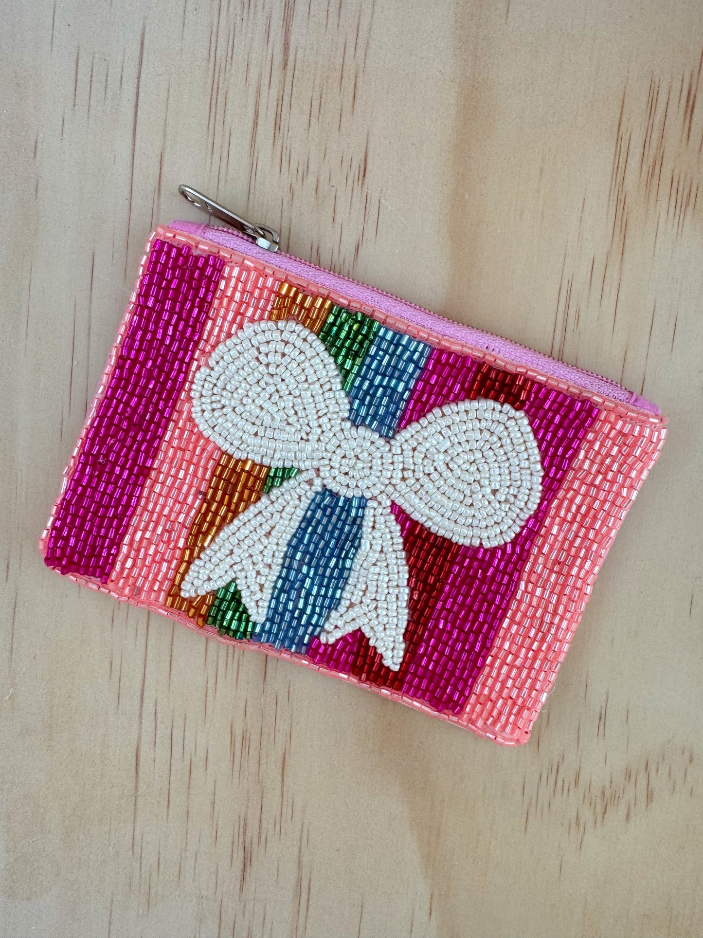 Rainbow Stripe Beaded Coin Purse