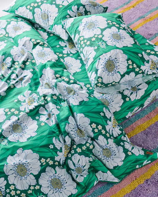 Tumbling Flowers Green Cotton Pillowcases