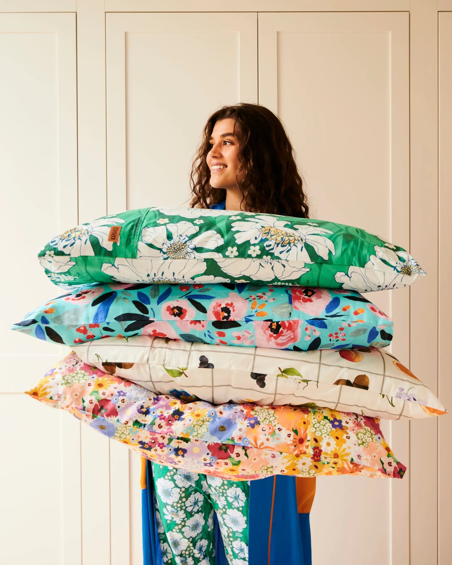 Tumbling Flowers Green Cotton Pillowcases