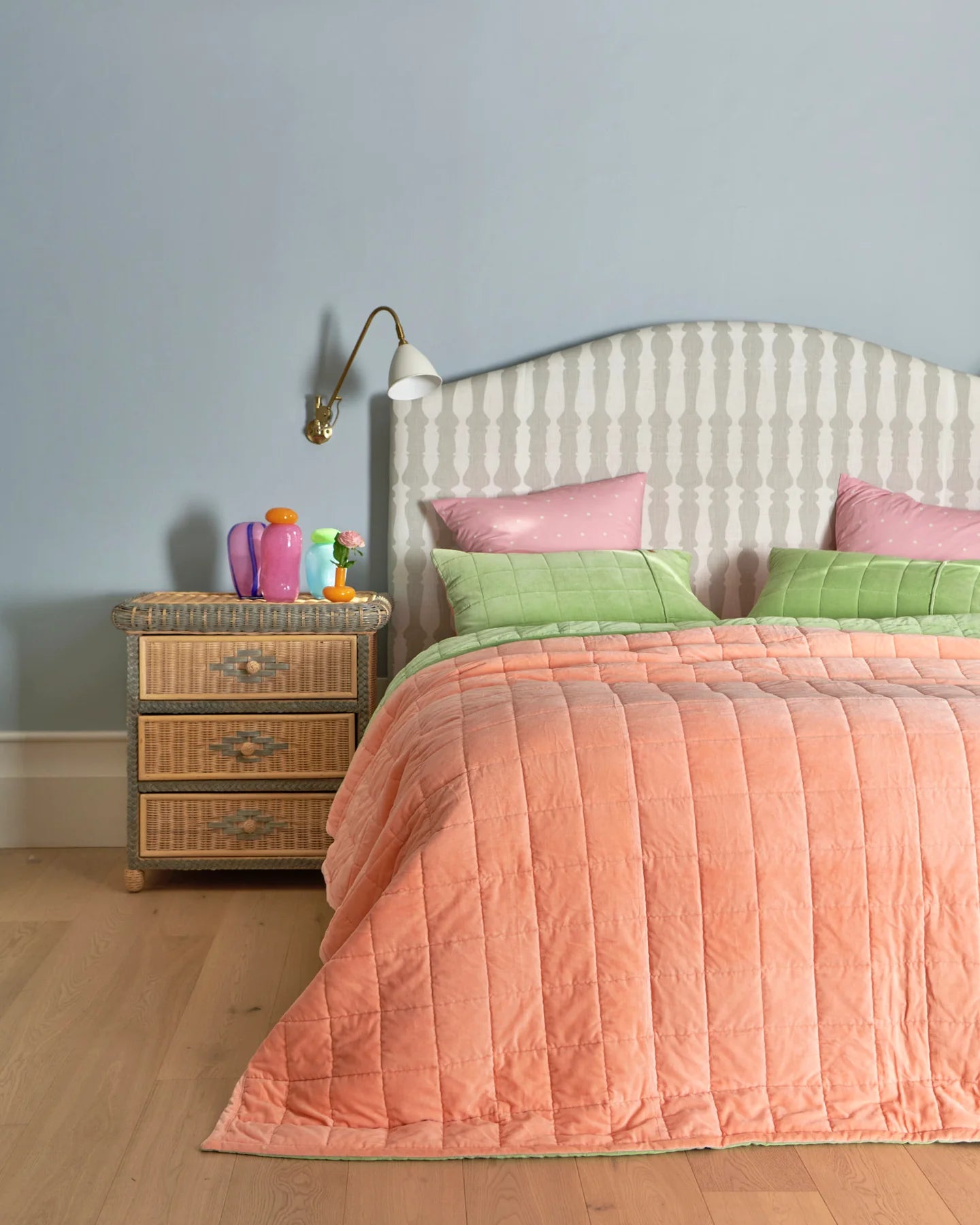 Peach Nile Velvet Quilted Bedspread