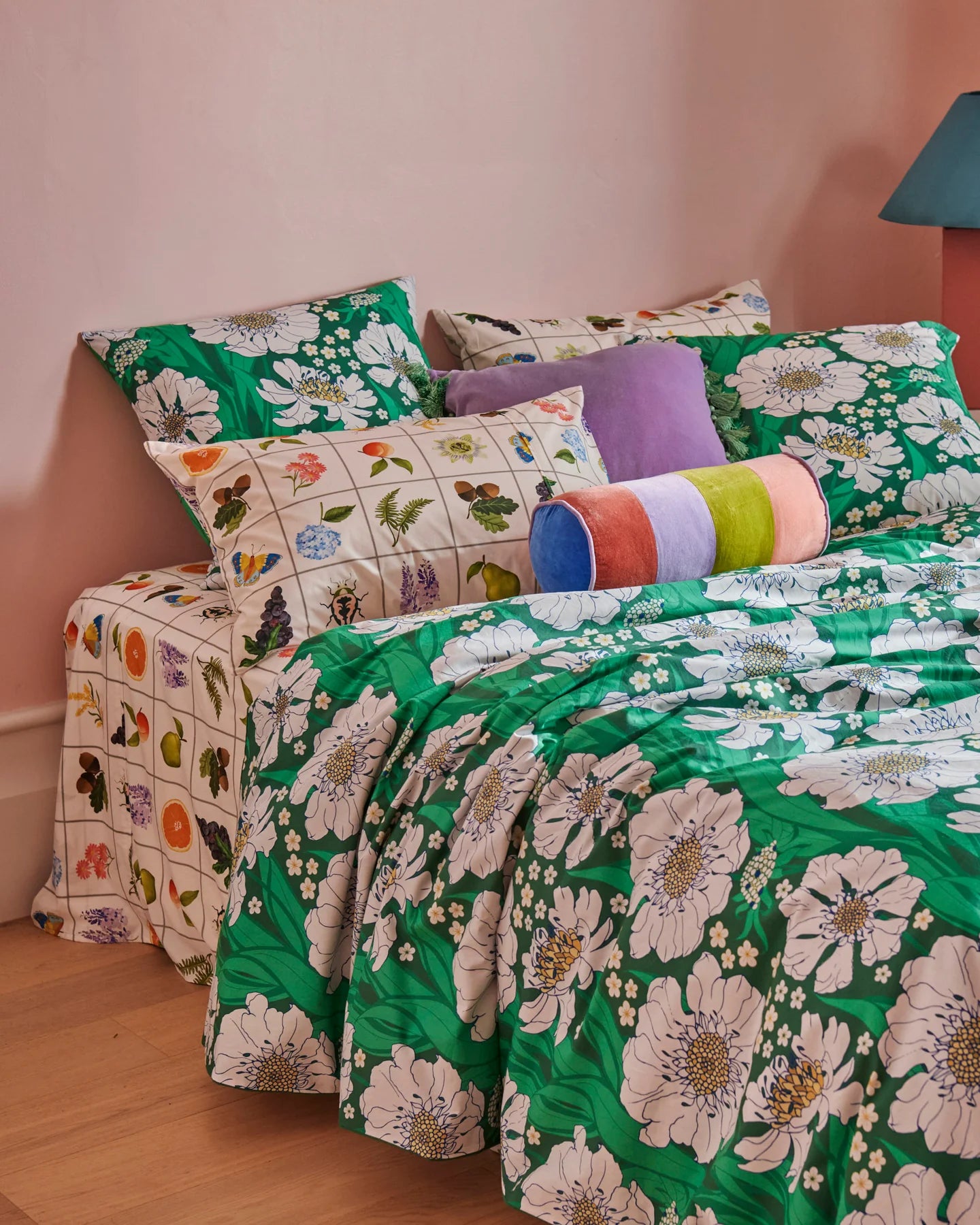Tumbling Flowers Green Cotton Pillowcases