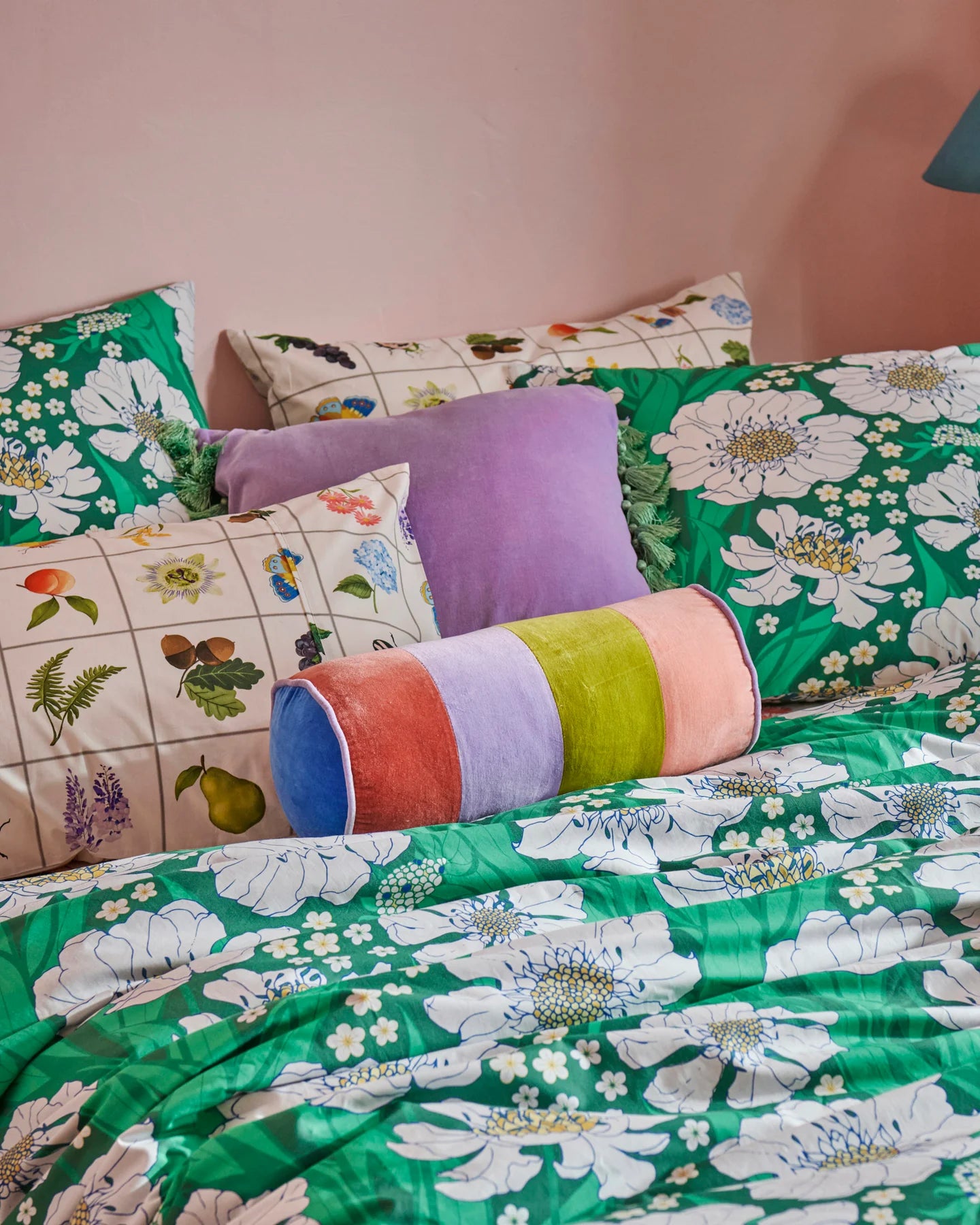 Tumbling Flowers Green Cotton Pillowcases