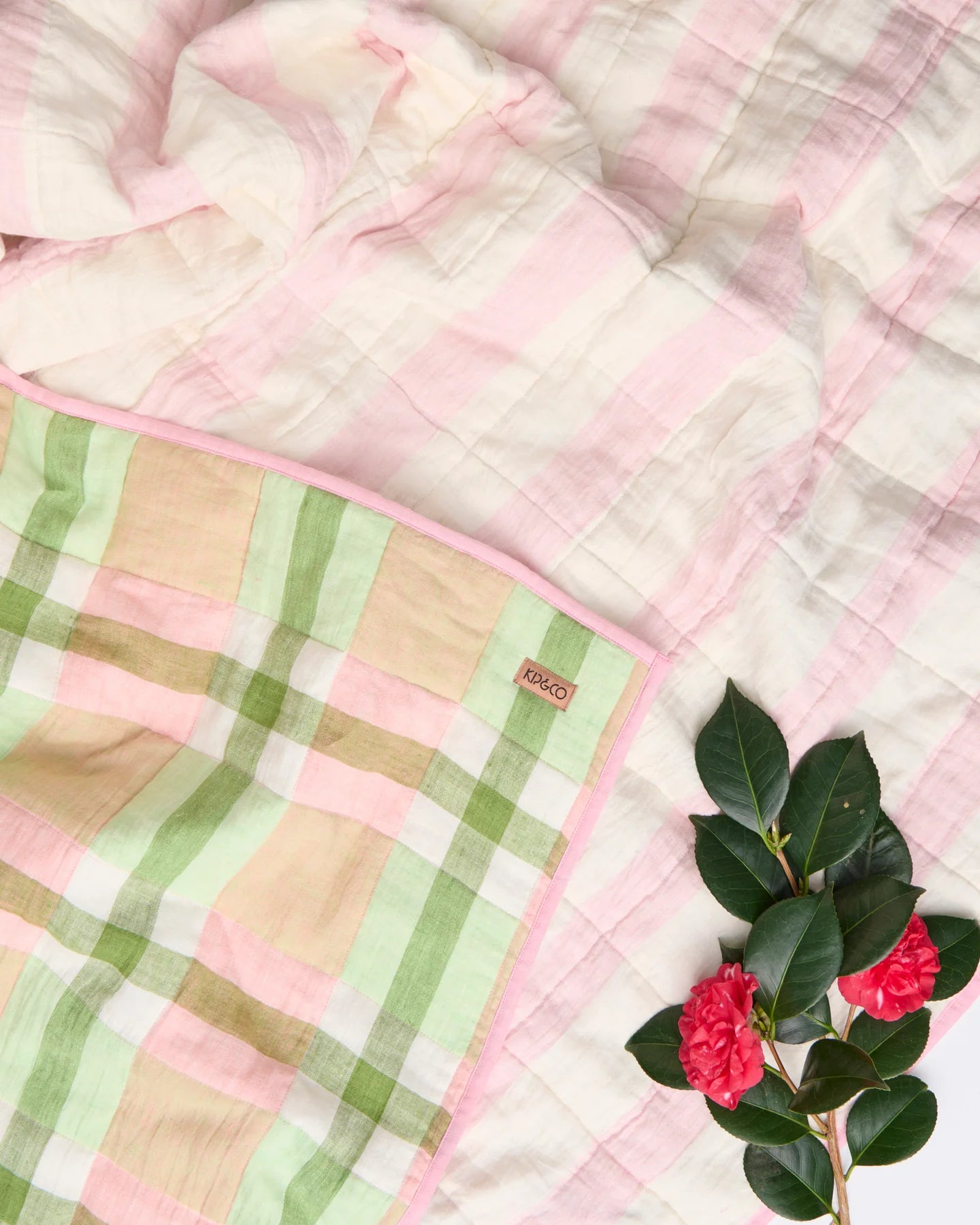 Pistachio Tartan Reversible Linen Quilted Bedspread