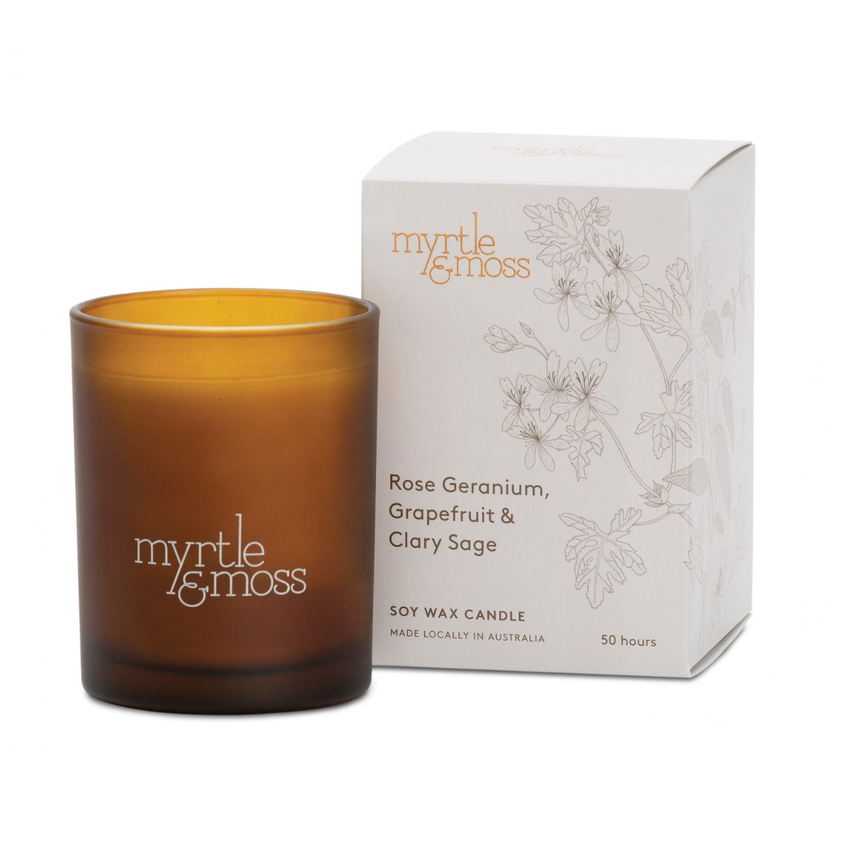 Soy Wax Candle - Rose Geranium, Grapefruit + Clary Sage