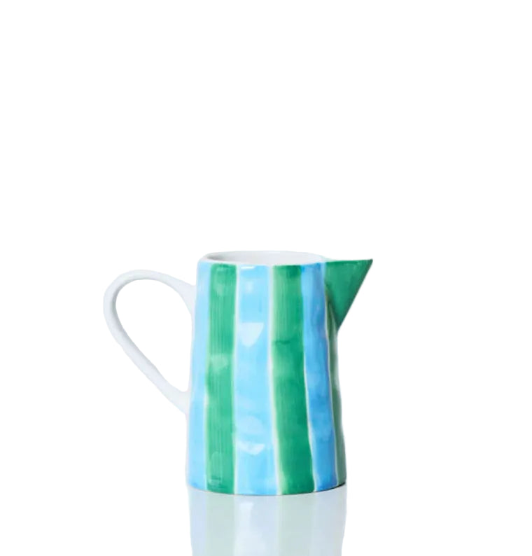 Milk Jug - Cornflower + Green Stripes