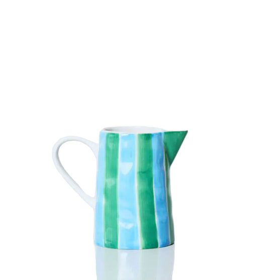 Milk Jug - Cornflower + Green Stripes