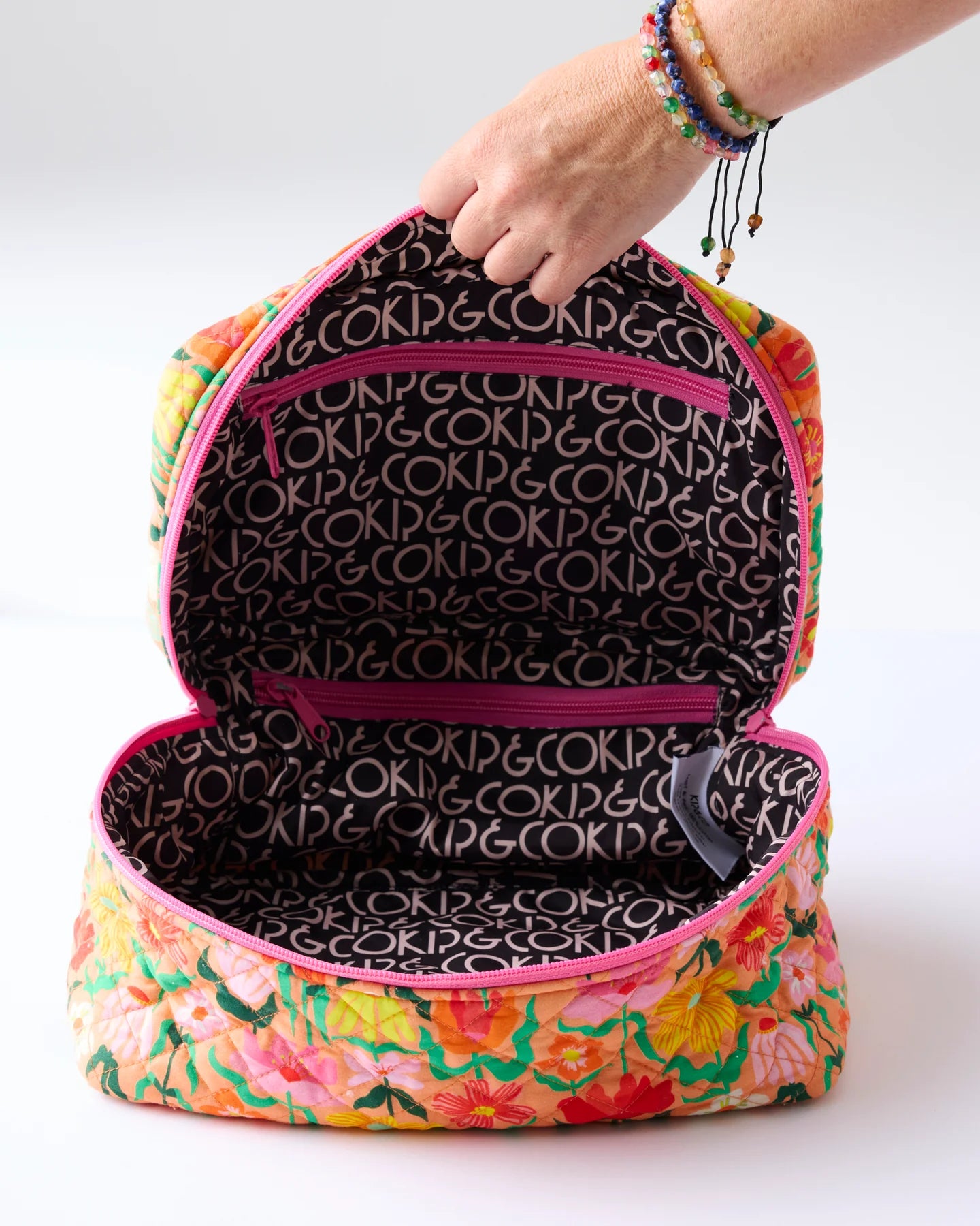 Popping Flower Peach Quilted Cotton Toiletry Case
