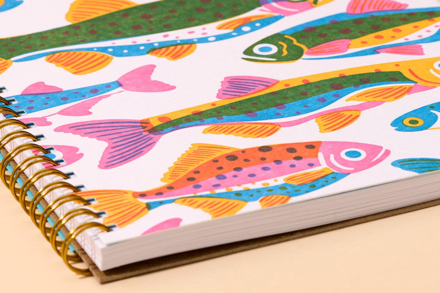 Letterpress A5 Spiral Notebook - Rainbow Trout