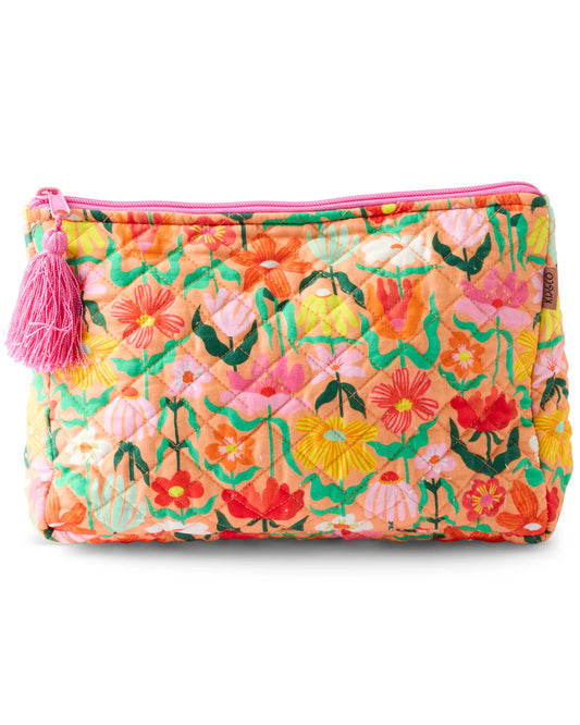 Popping Flowers Peach Quilted Cotton Toiletry Purse