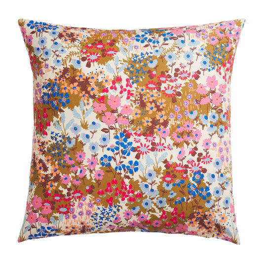 A floral patterned euro pillowcase with a mix of colorful blooms on a beige background.