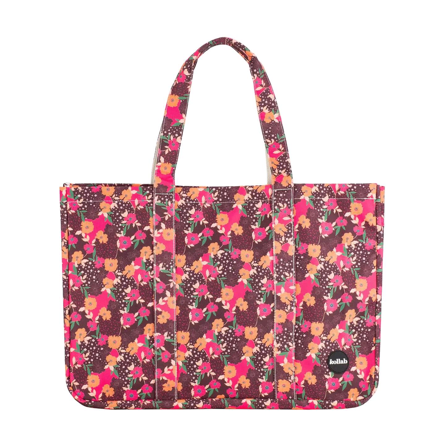 Floral patterned tote bag on a white background