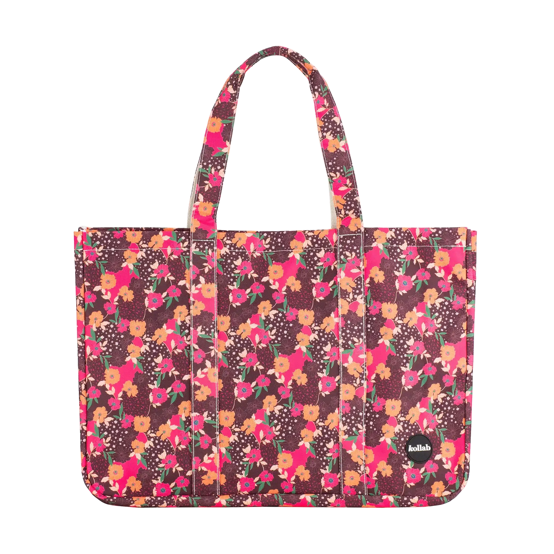Floral patterned tote bag on a white background