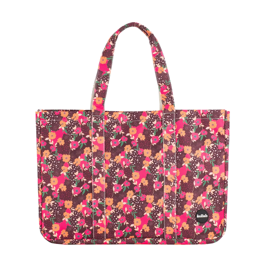 Floral patterned tote bag on a white background