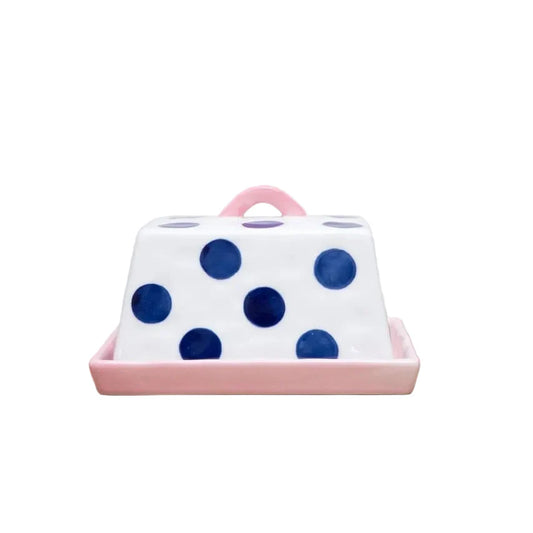Pink + Navy Polka Dot Butter Dish