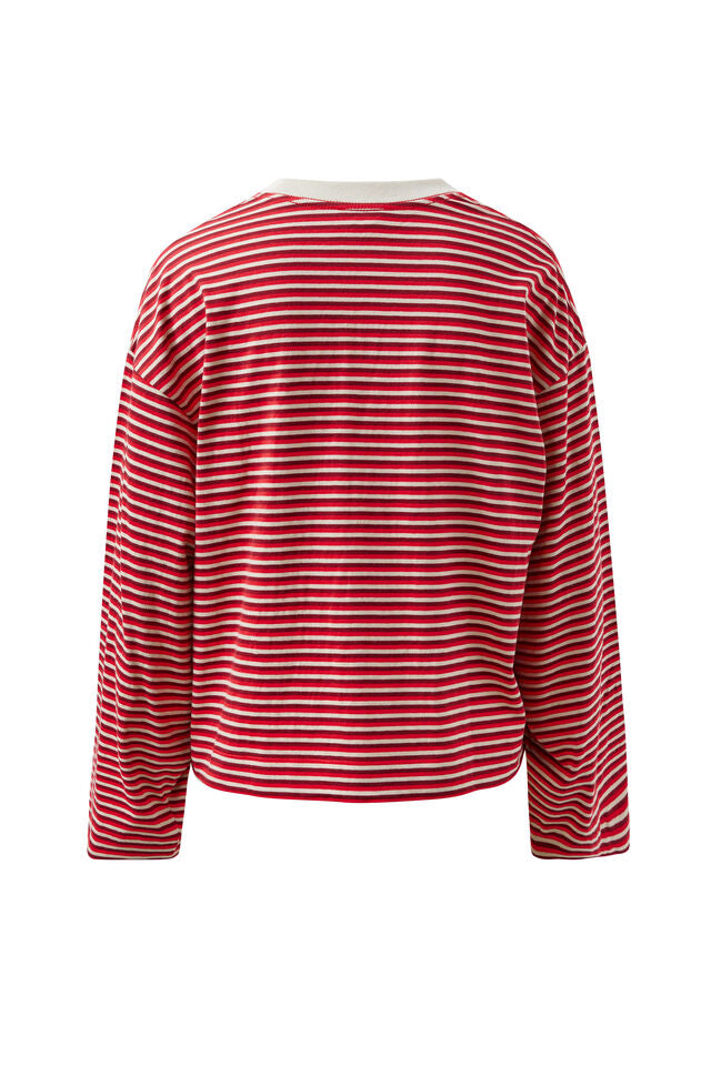 Red and white striped long-sleeve shirt on a white background