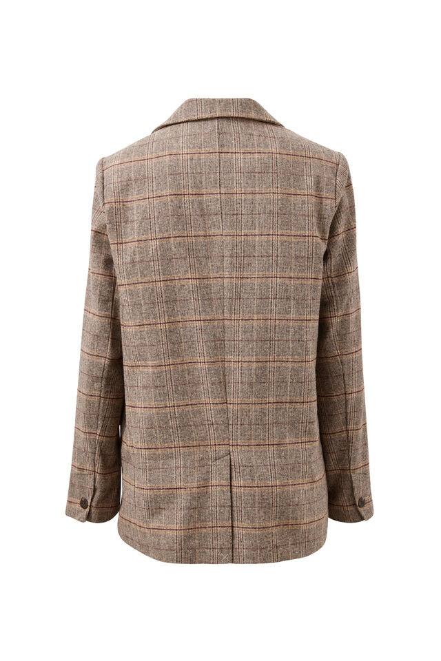 Brown checkered blazer on a white background