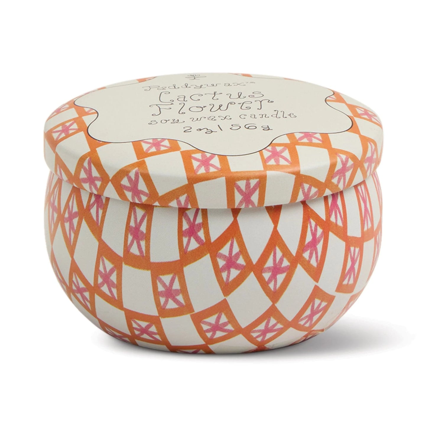 Decorative candle container with geometric pattern on a white background