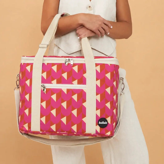 Woman holds picnic bag