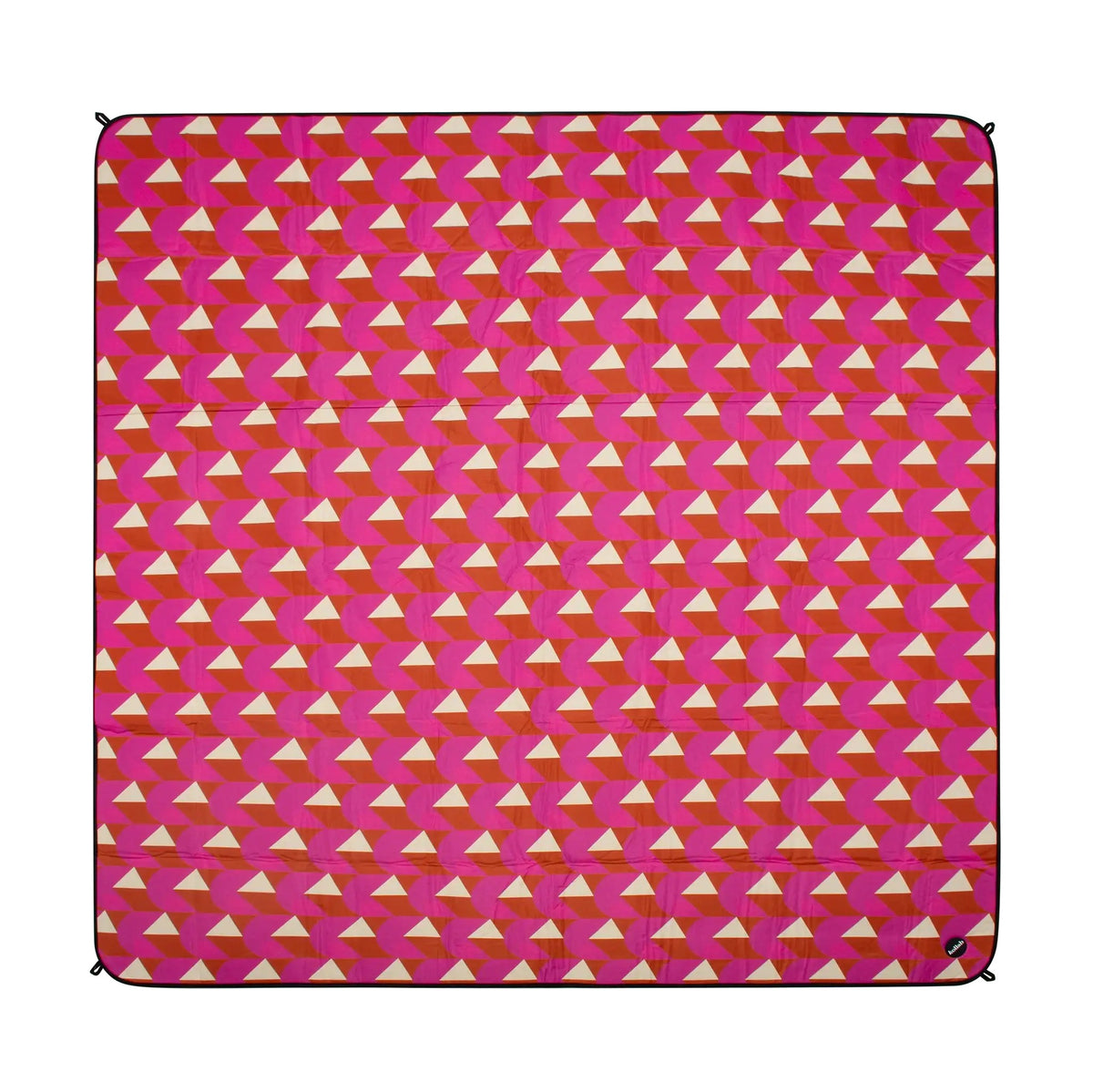 A square textile product, likely a blanket or mat, featuring a repeating geometric pattern of pink, orange, and cream triangles. The product is displayed flat against a clean white background.