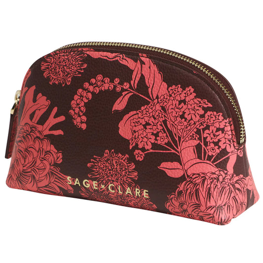 Floral patterned pouch with 'Sage & Clare' branding on a white background