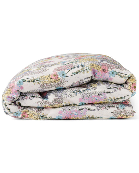 Floral patterned comforter on a white background