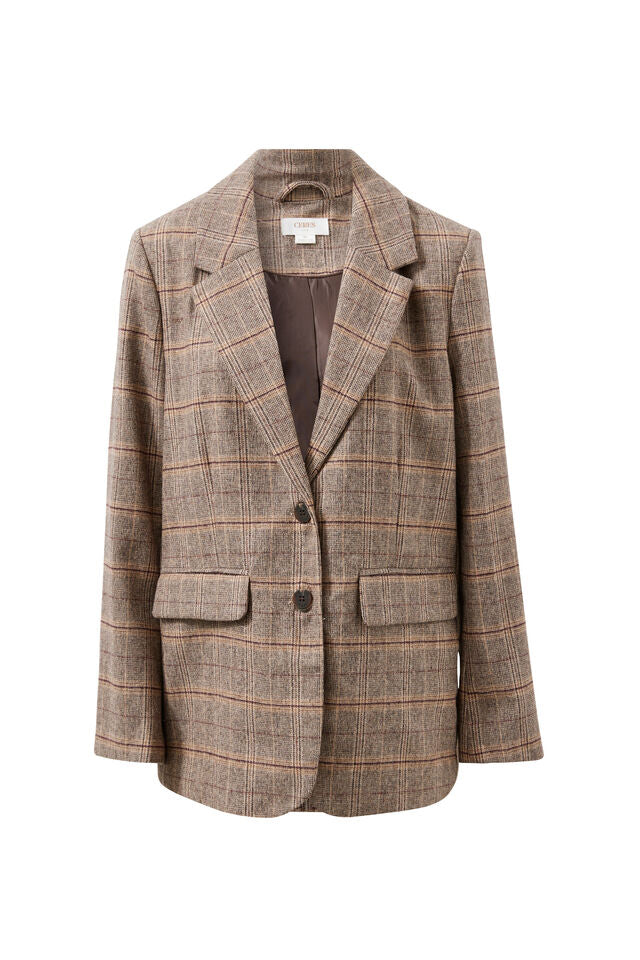 Brown checkered blazer on a white background