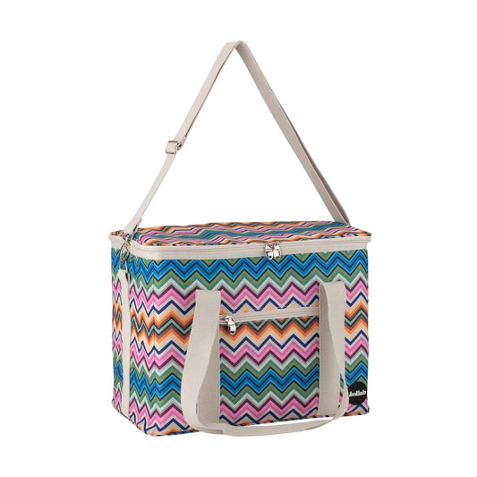 Picnic bag sits on white background