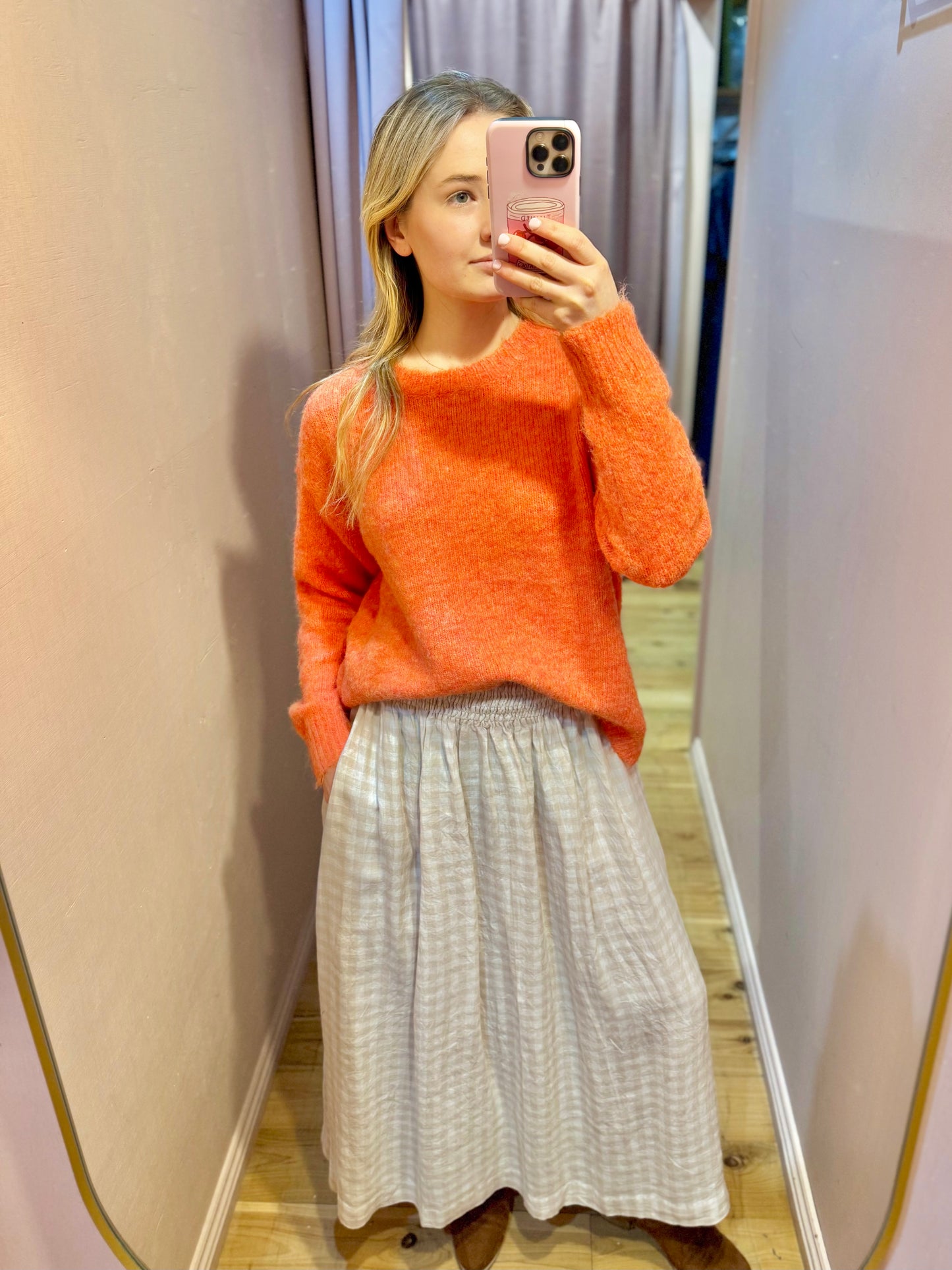 Elsie Skirt Natural Gingham