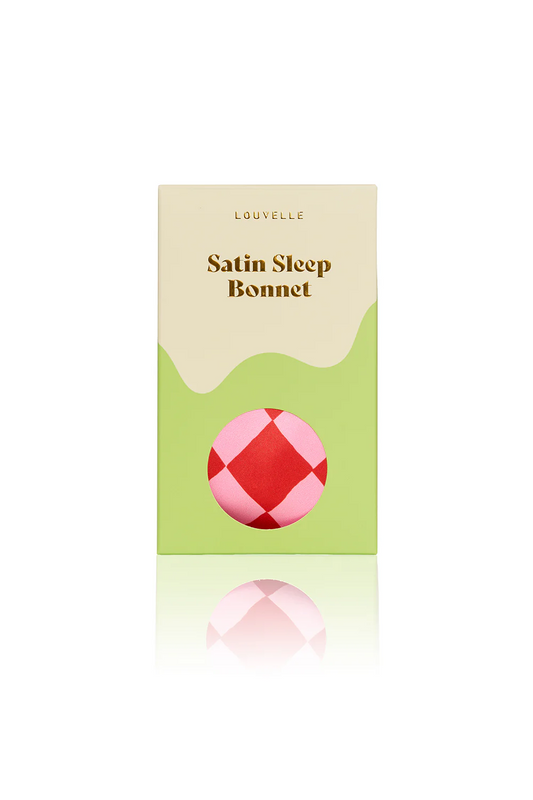 Satin Sleep Bonnet - Pink + Red Check