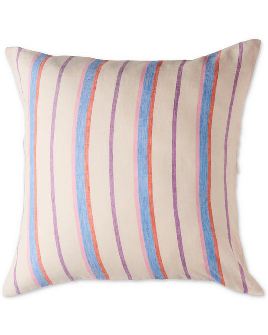 Striped pillow with multicolor pattern on a beige background