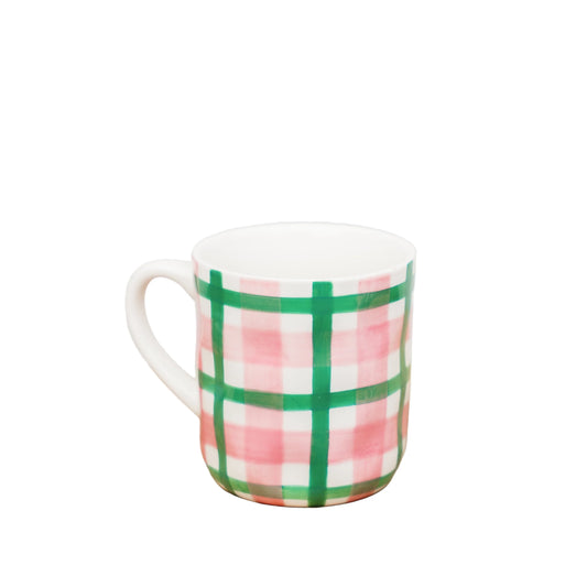 Ceramic Mug - Green + Pink Gingham