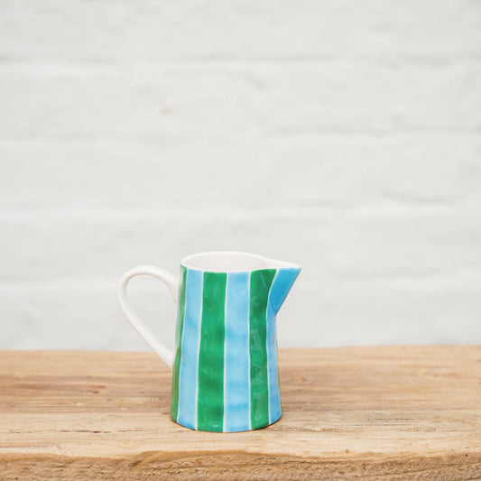 Milk Jug - Cornflower + Green Stripes