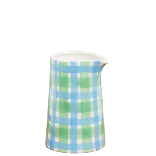 Milk Jug - Blue + Green Gingham
