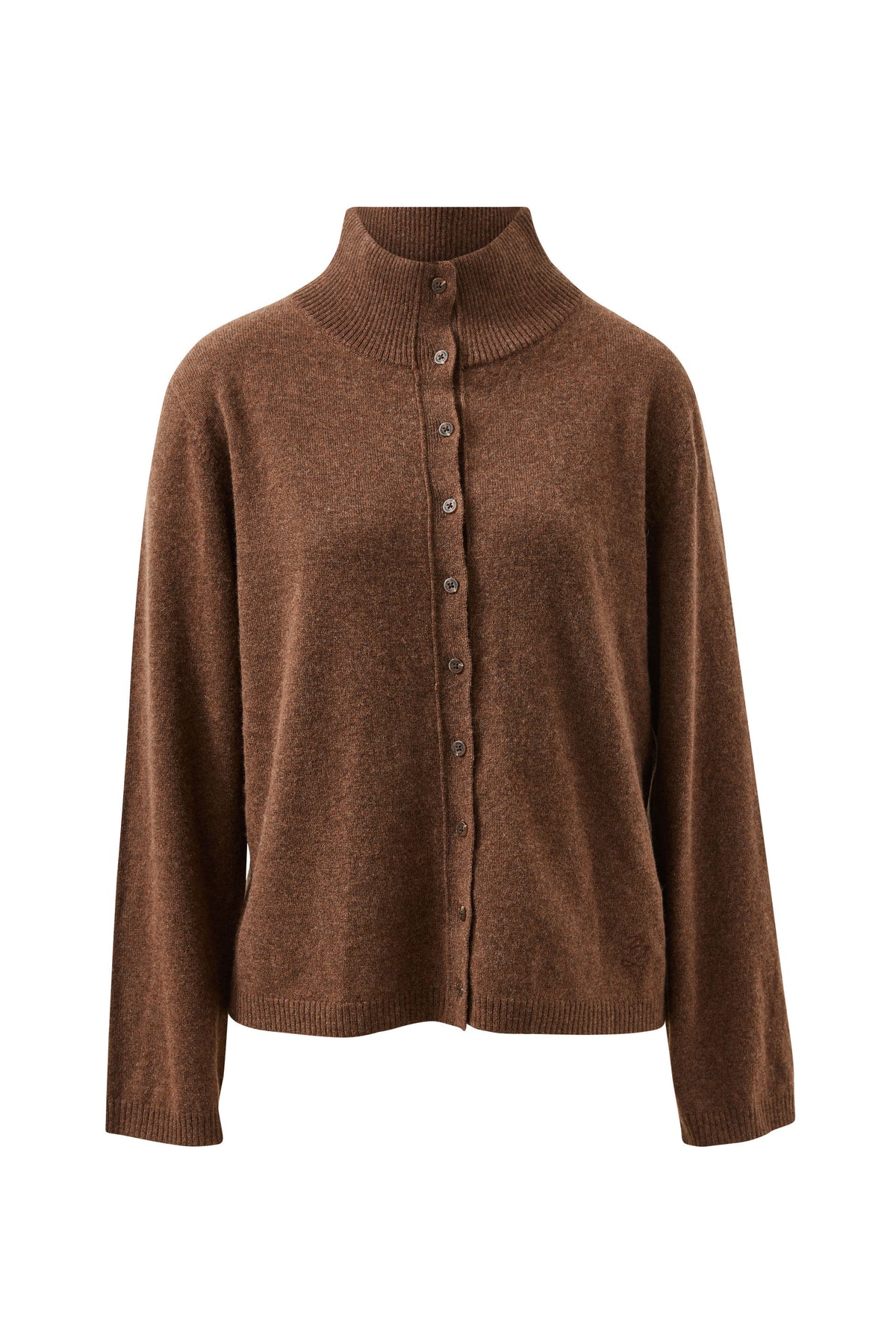 Brown button-up shirt on a white background