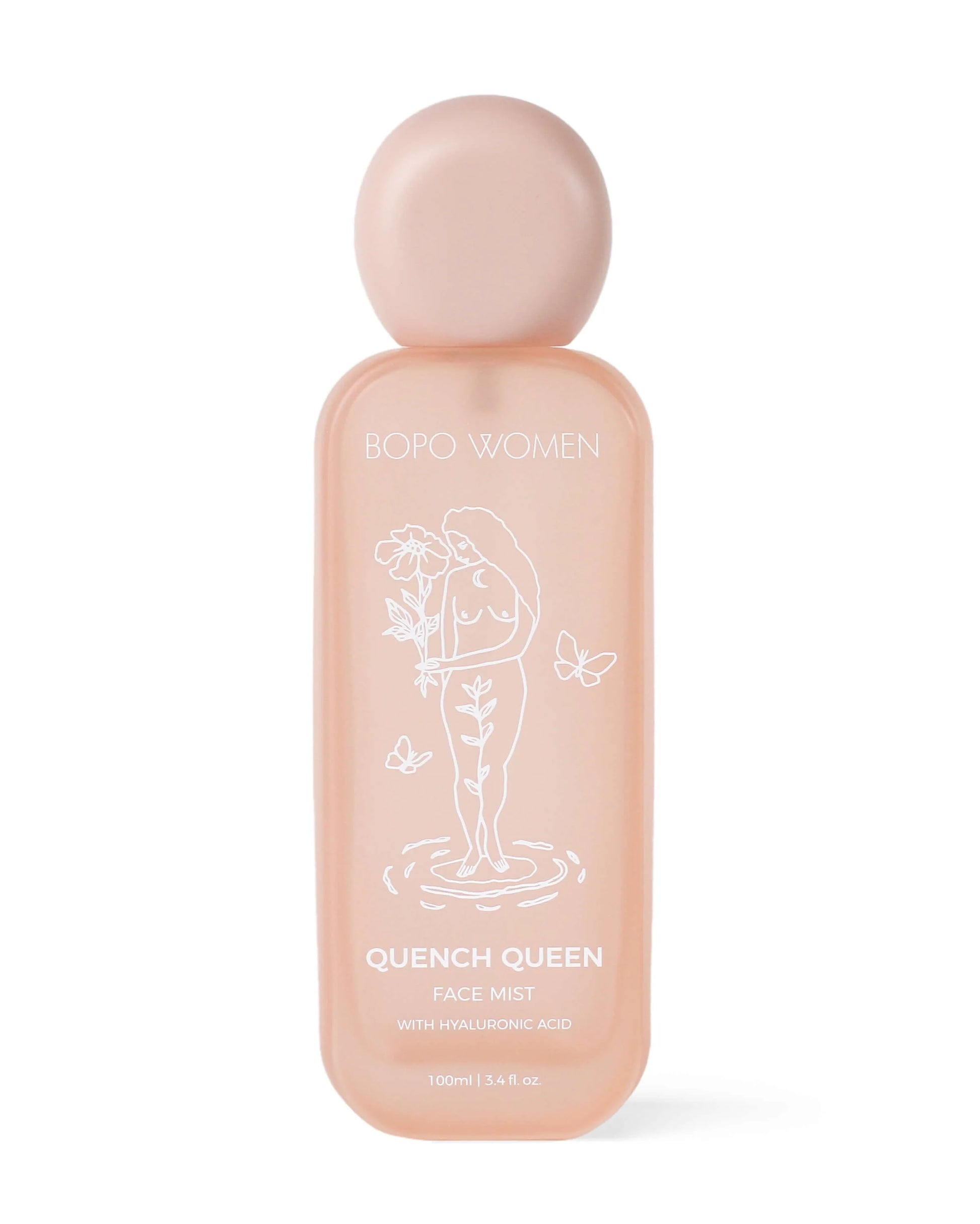 Beige pink face mist bottle with Bopo Women branding on a white background