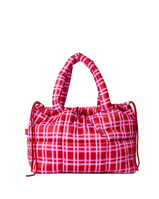Red and white checkered bag on a white background